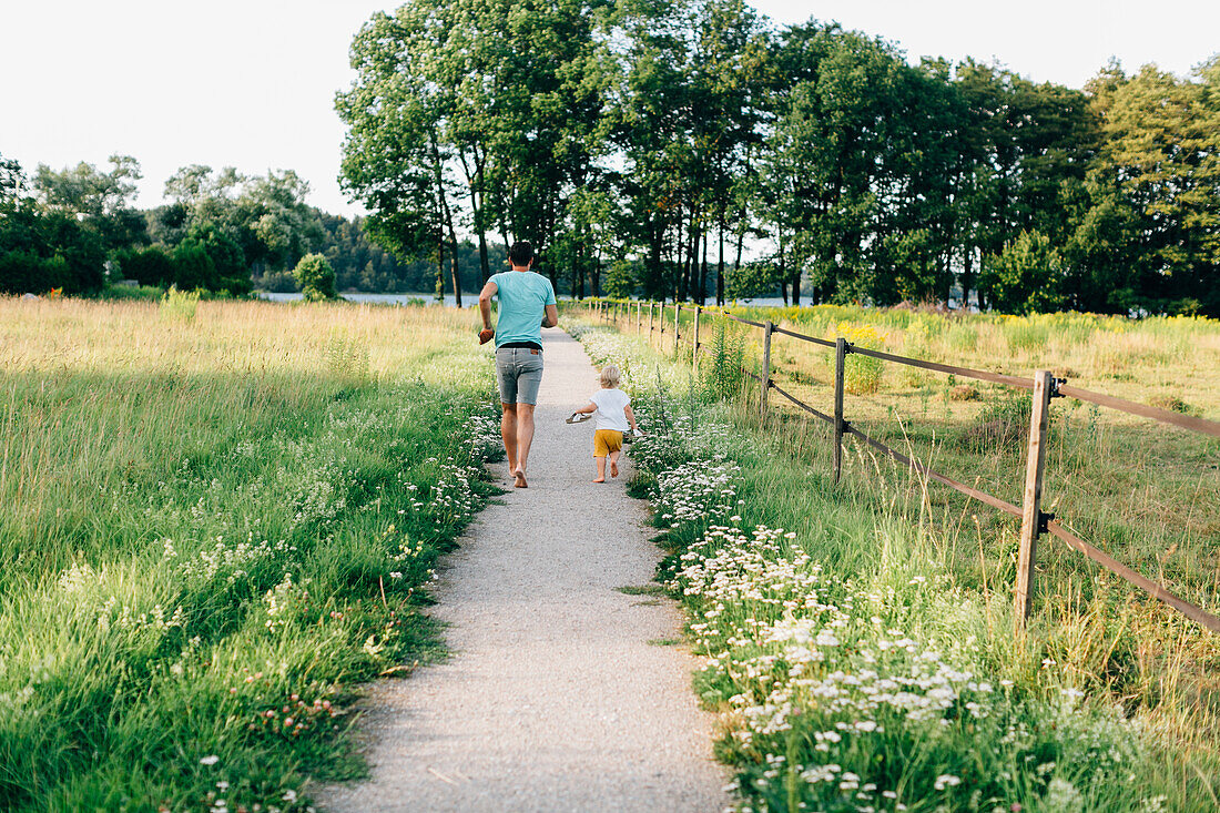 Mother with son walking