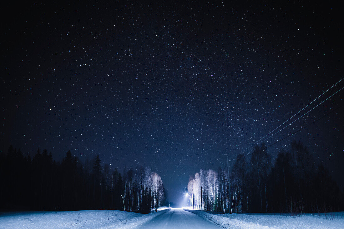 Winter road at night