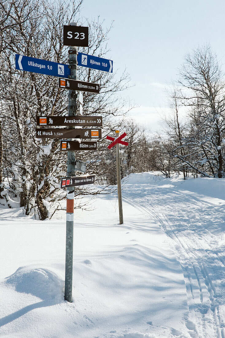 Directional sign in ski resort