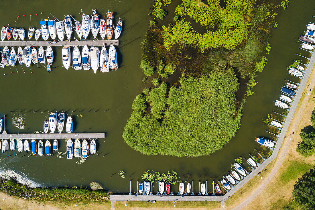 Boats moored in marina