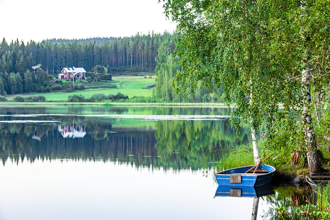 Rowing boat on lake