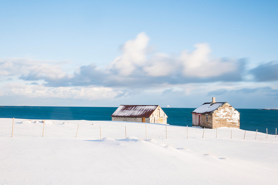 Wooden houses at sea