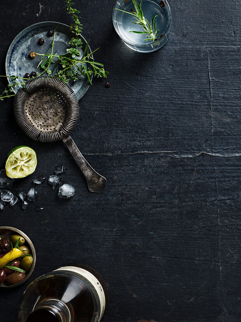 Herbs on grey background