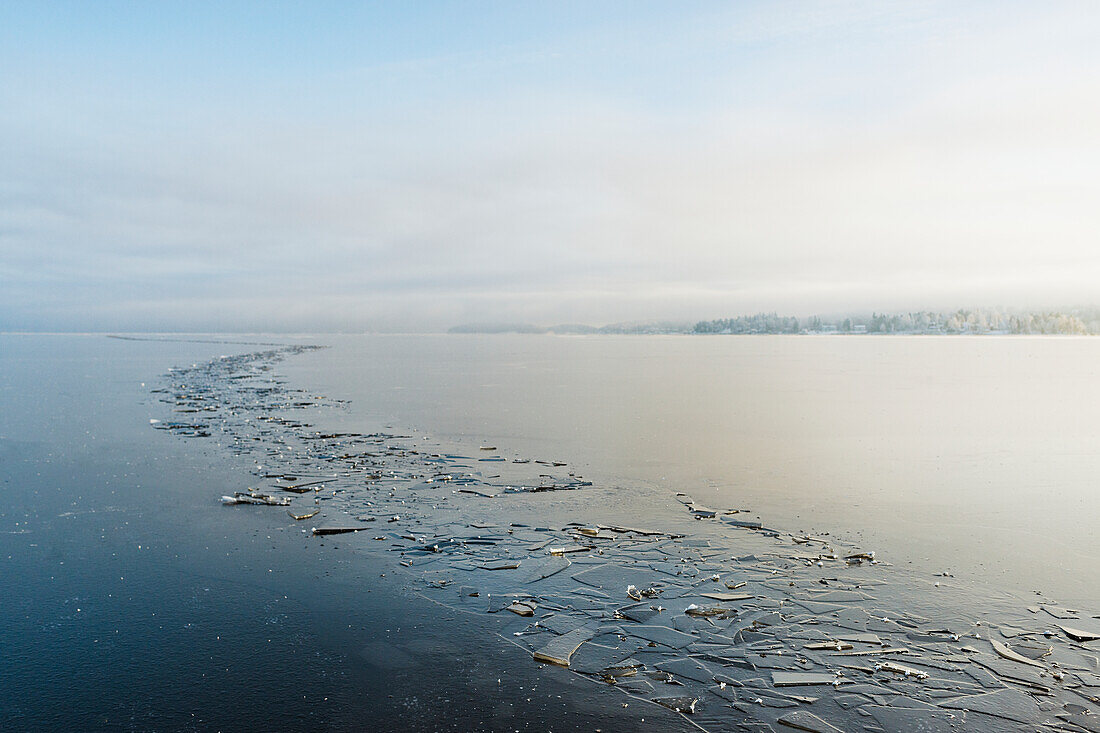 Cracked ice on sea