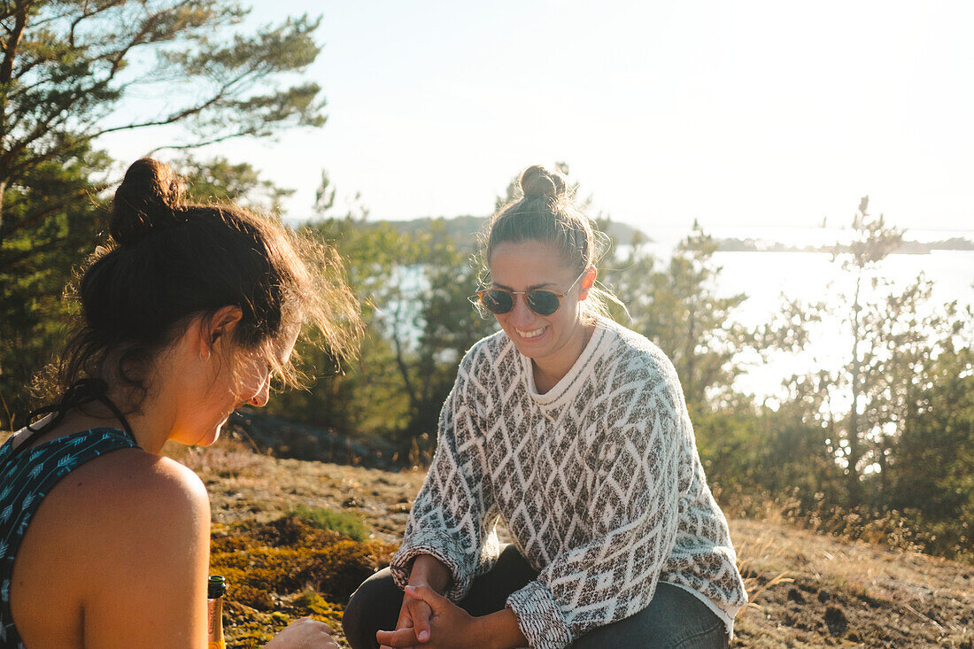 Happy women relaxing outdoor