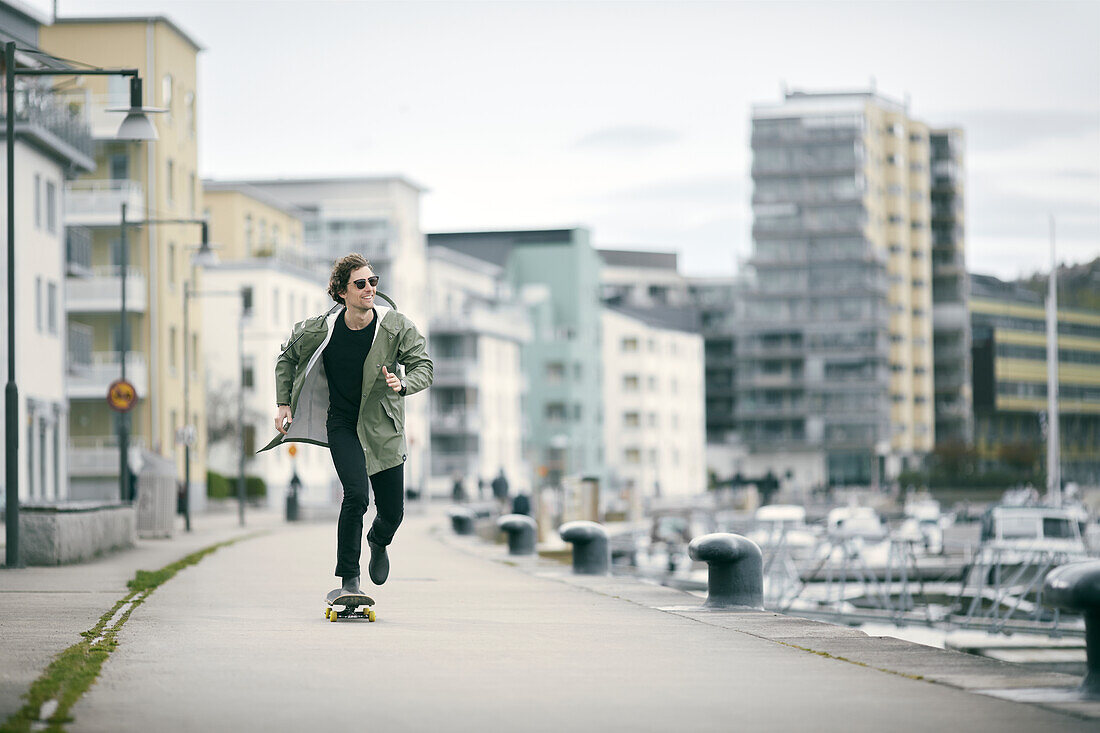 View of man skateboarding