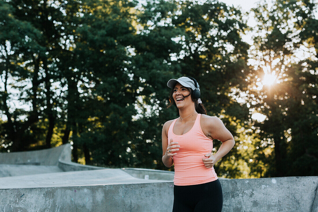 Happy woman jogging