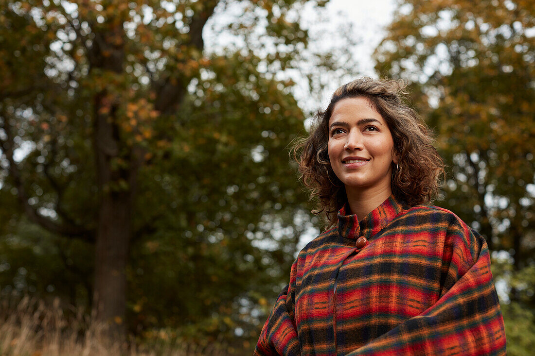 Smiling woman looking away