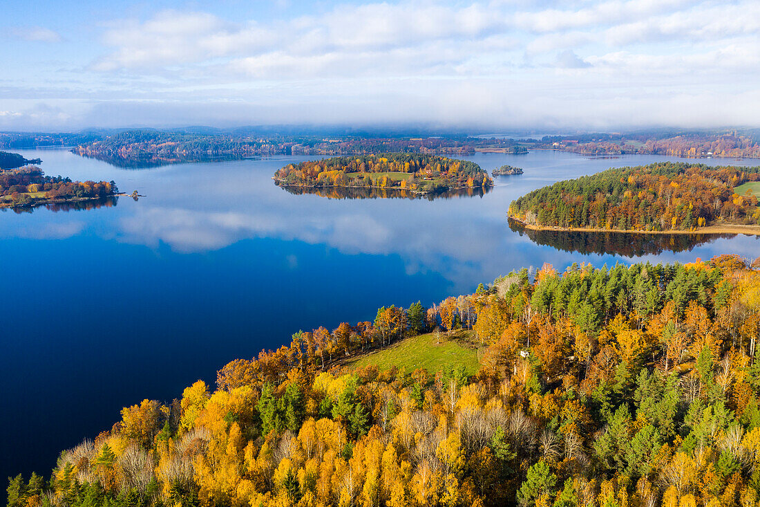 Aerial view of autumn landscape at lake