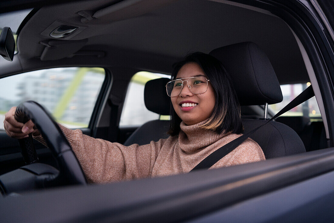 Woman driving car