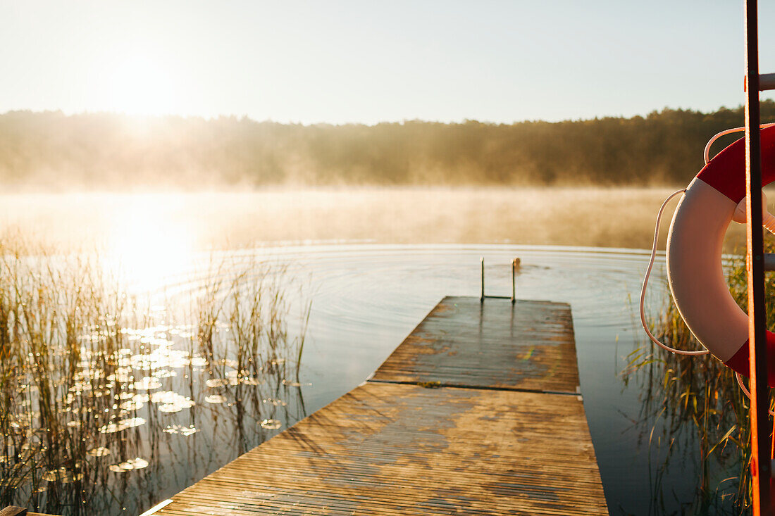 Bootssteg und See im Sommer