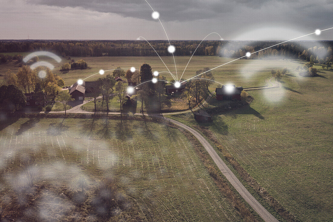 Rural landscape with wi fi sign