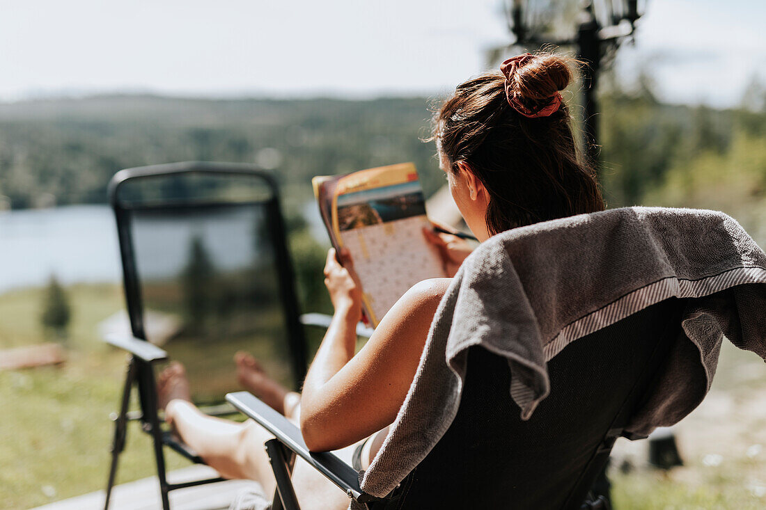 Woman doing crosswords