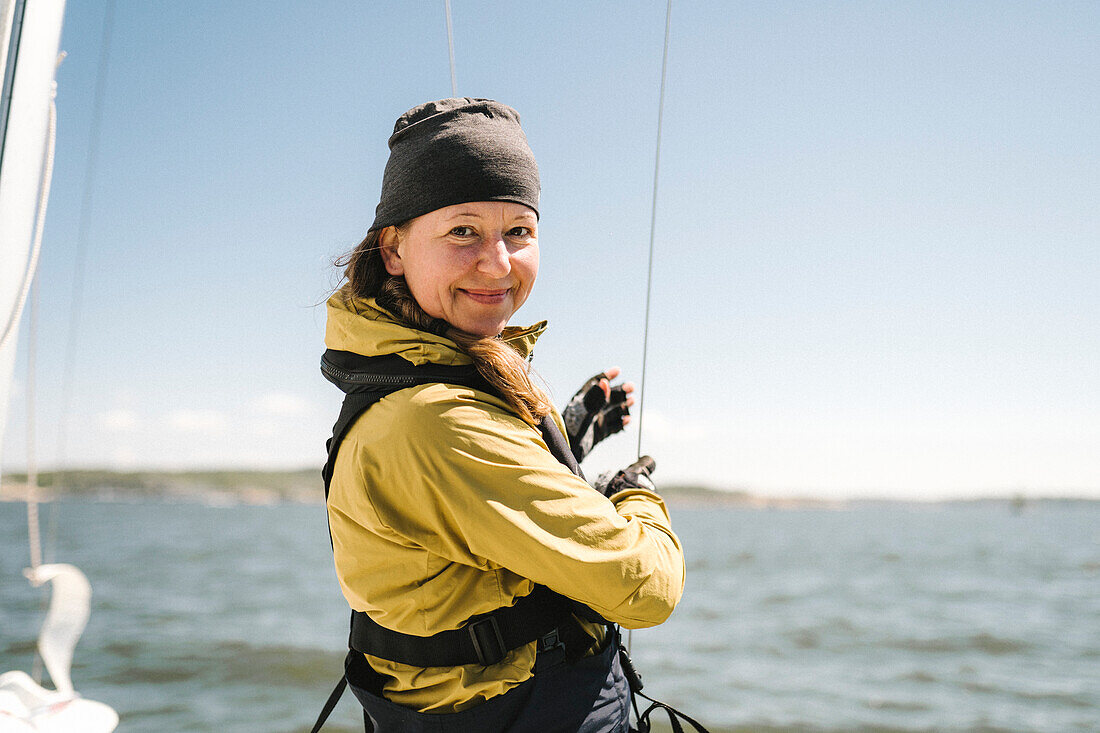 Portrait of smiling woman on boat