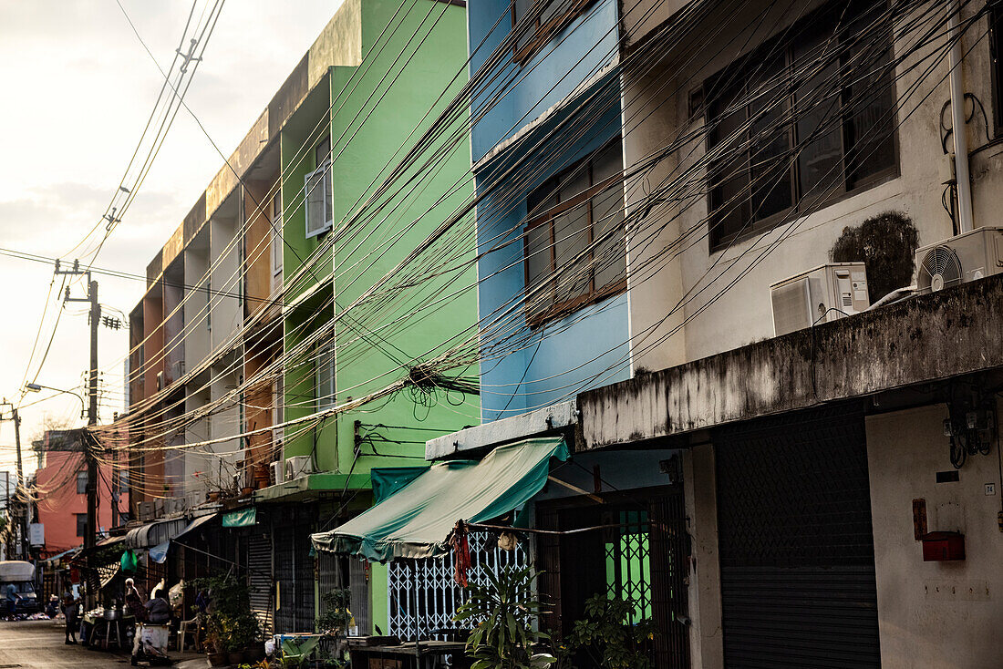 Colorful old residential houses along street