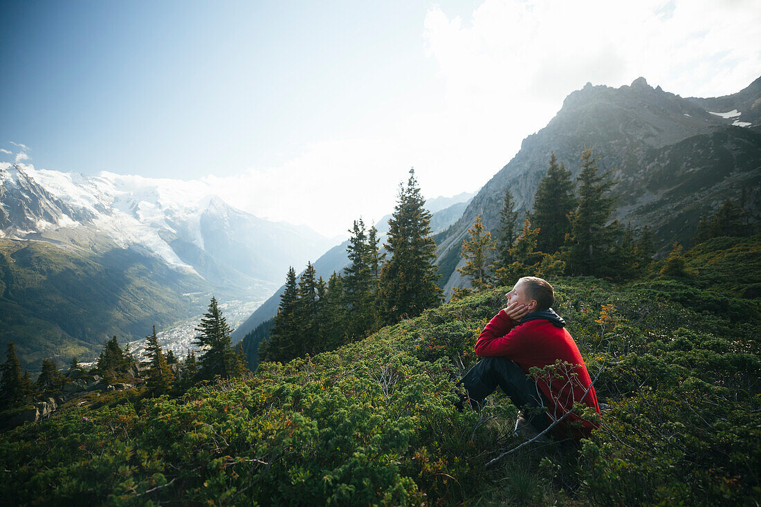 Female hiker relaxing at mountains