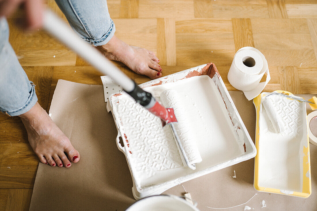 Woman painting room