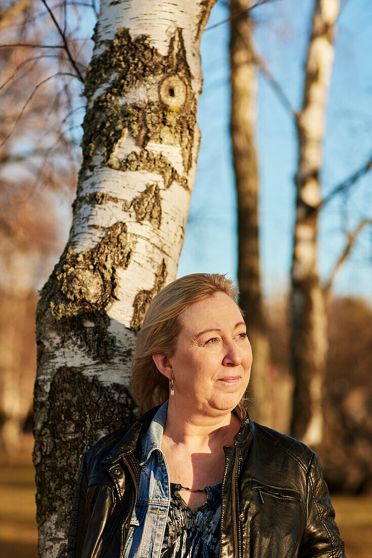 Smiling woman looking away