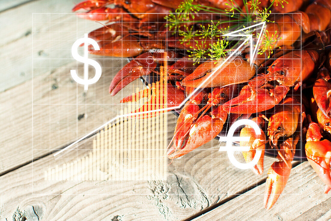 Financial chart and heap of lobsters