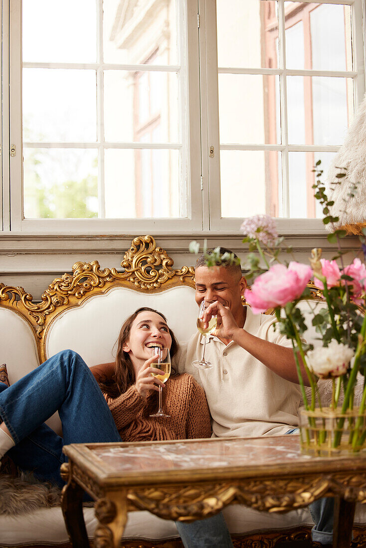 Couple celebrating in luxury house