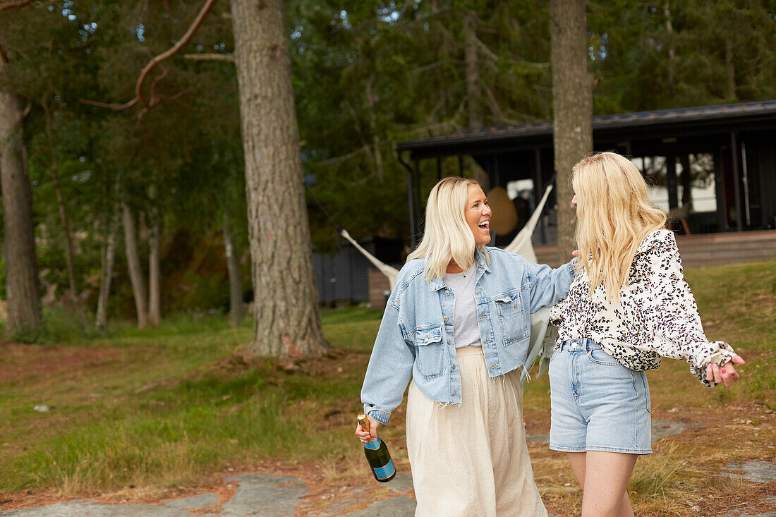 Female friends walking together