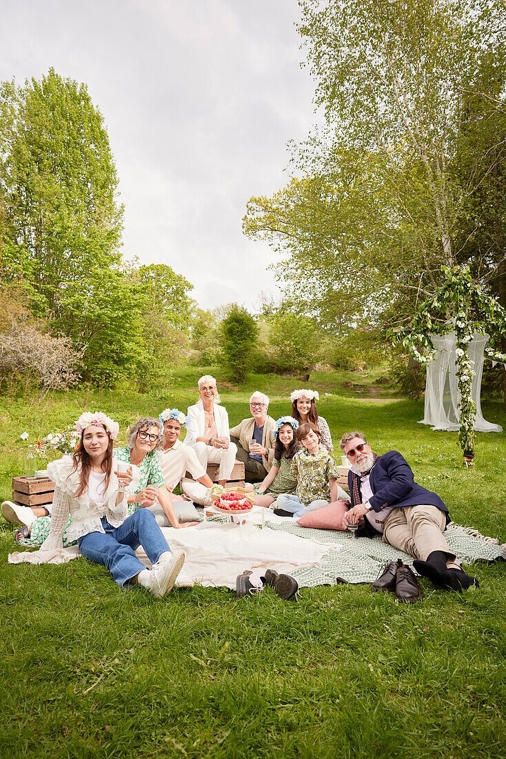 Portrait of family having picnic