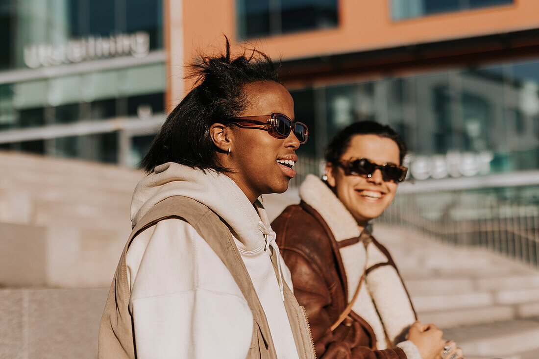 Female friends walking together