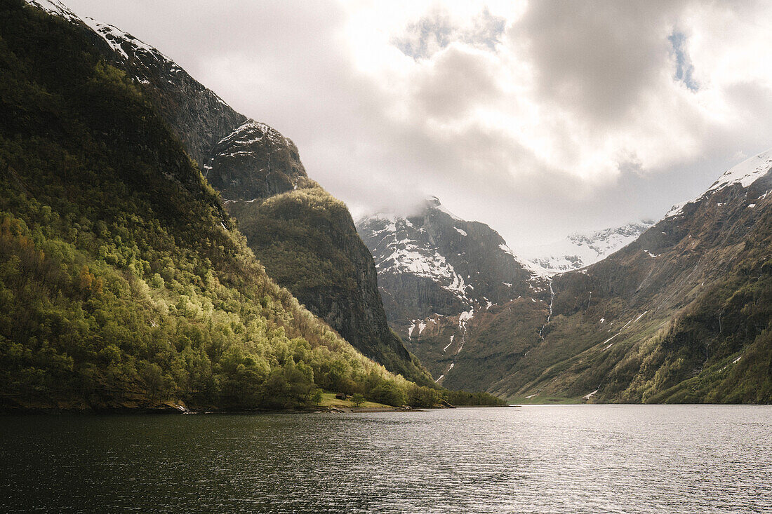 Junge Frau macht ein Selfie am Fjord