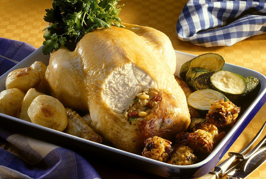 Roast turkey with vegetable & pine nut stuffing 