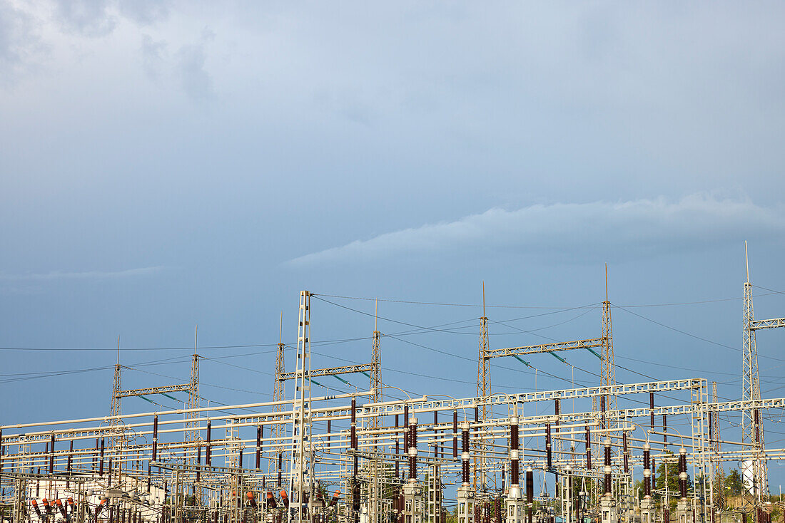 Low angle view of electrical substation