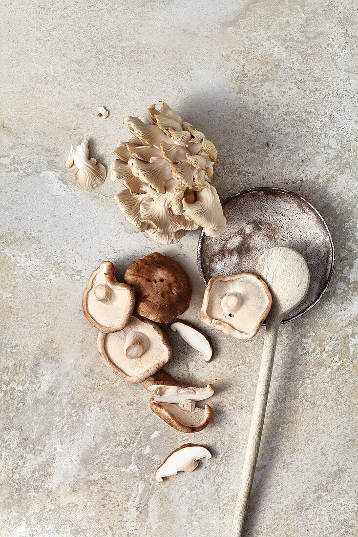 Fresh shiitake and oyster mushrooms