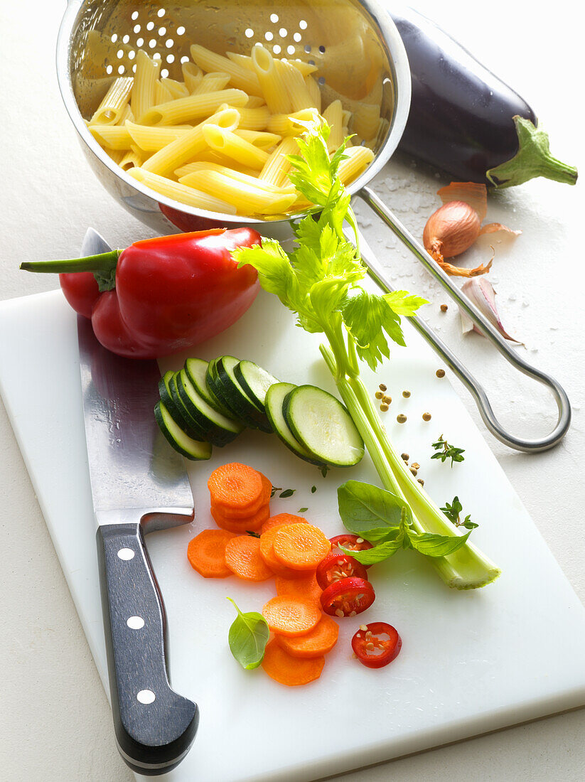 Ingredients for vegetable pasta