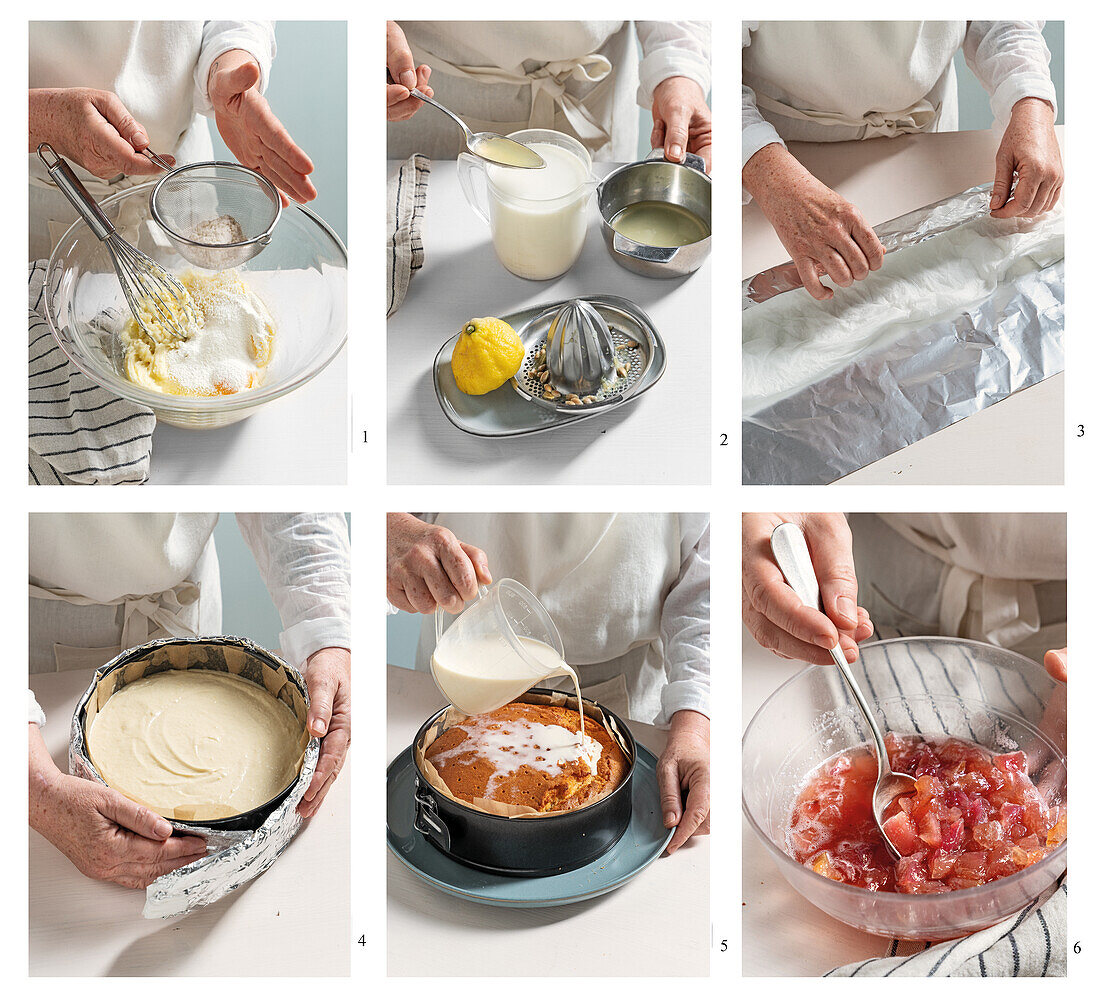 Milchkuchen mit weißem Pfirsichkompott zubereiten