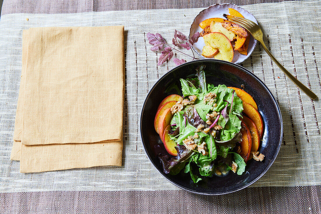 Caramelized apple and pumpkin salad with walnuts