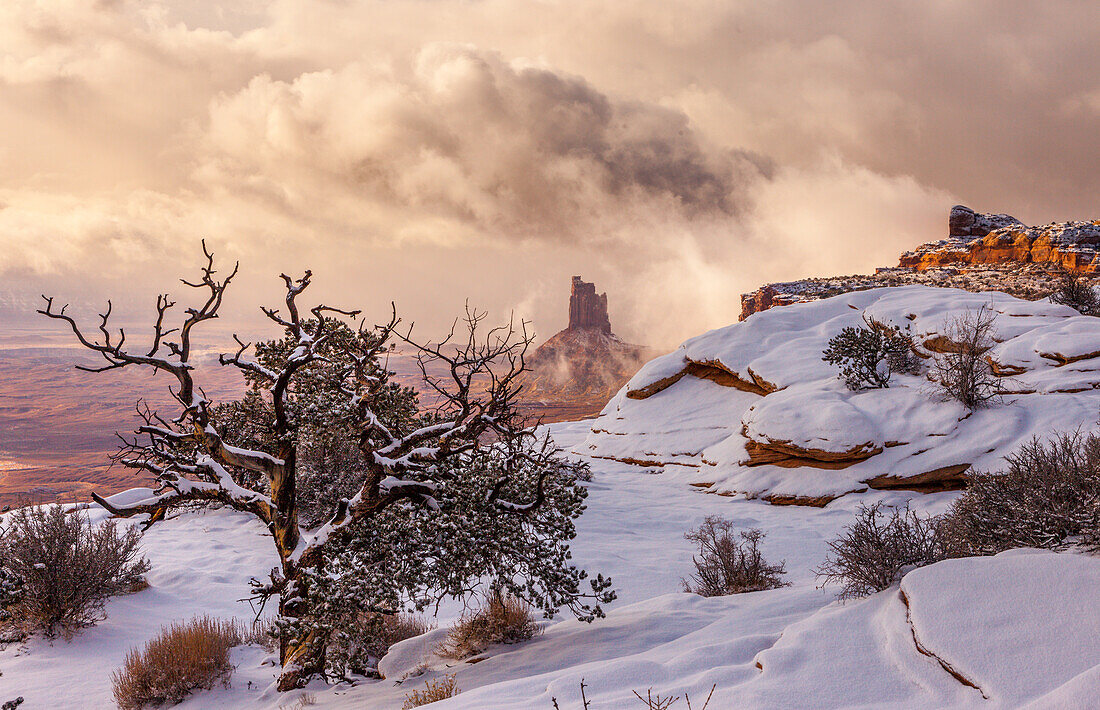 Winter storm clouds over Candlestick Tower, Utah, USA