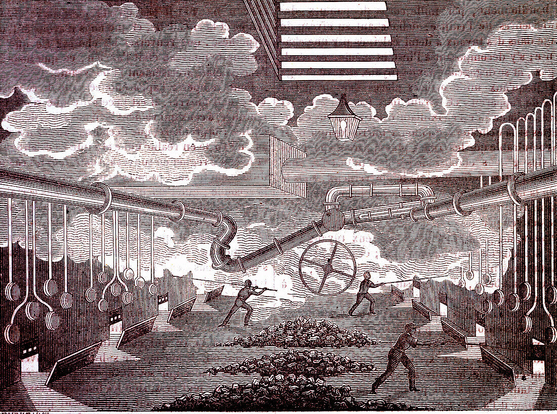 Coal gas production, 19th century illustration