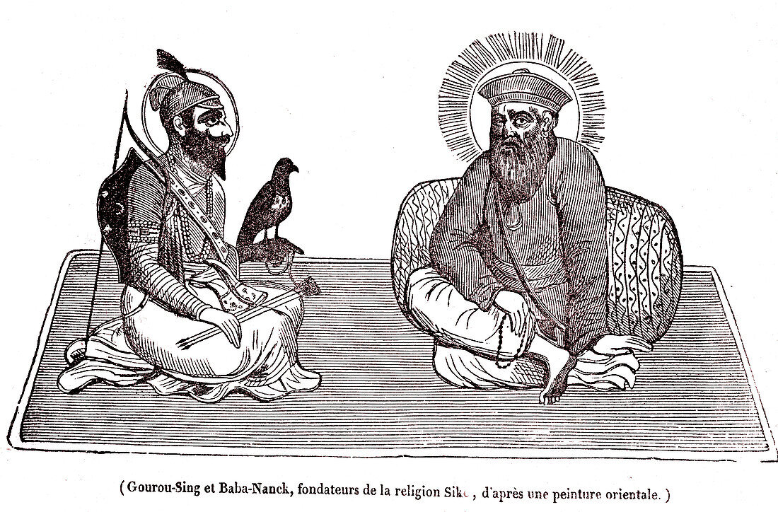 Gurus Nank and Singh, 19th century illustration