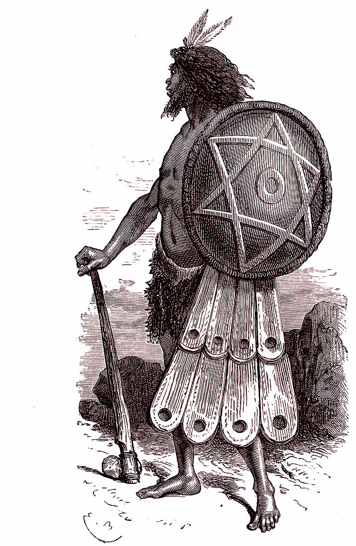 Prehistoric warrior, 19th century illustration