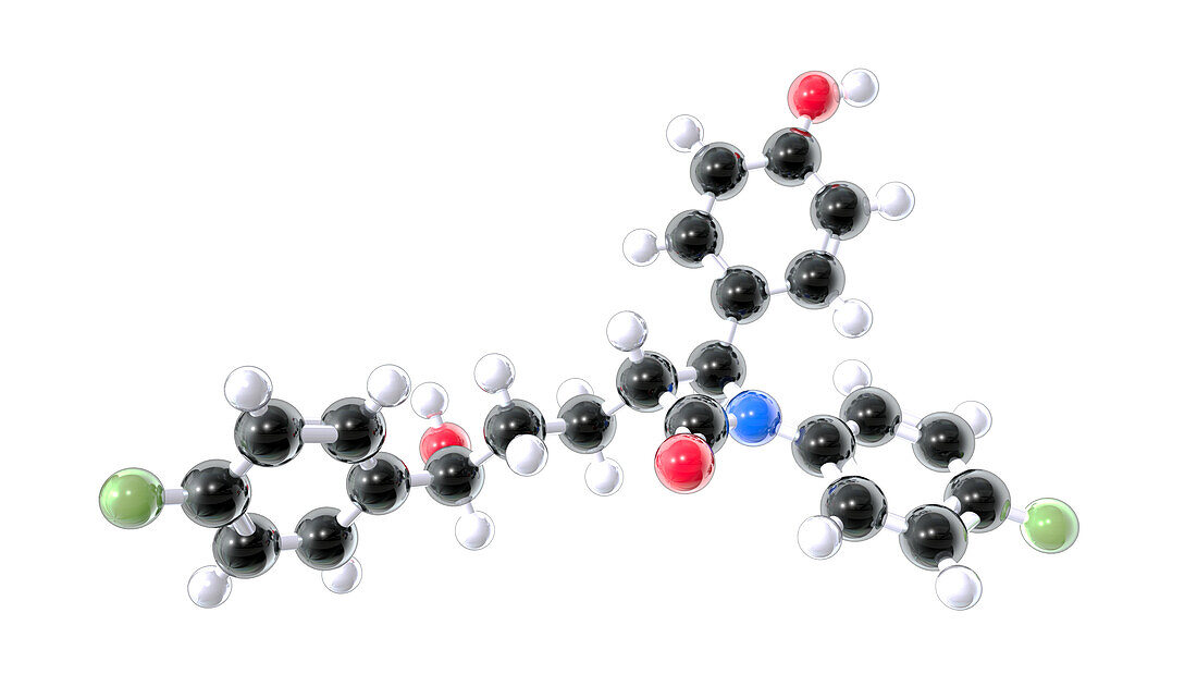 Ezetimibe drug, molecular model