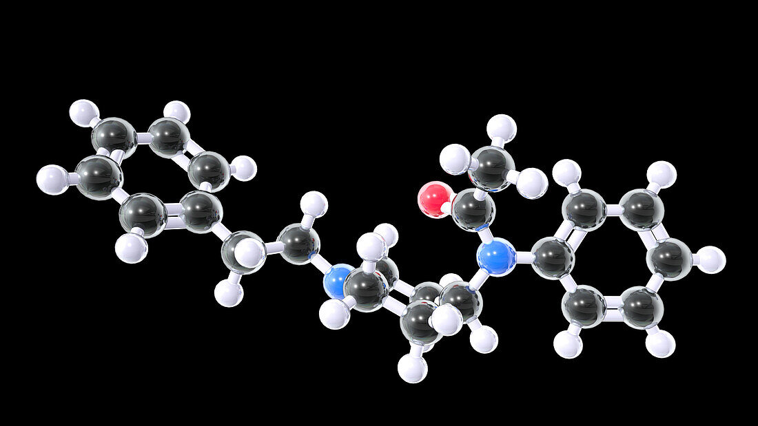 Acetylfentanyl, molecular model