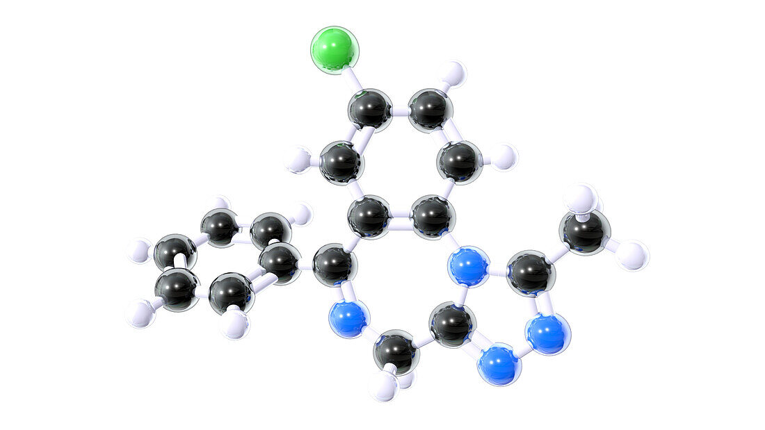 Alprazolam drug, molecular model