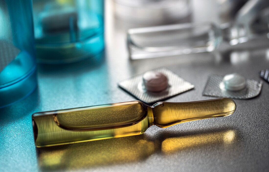 Glass medication ampoule, conceptual image