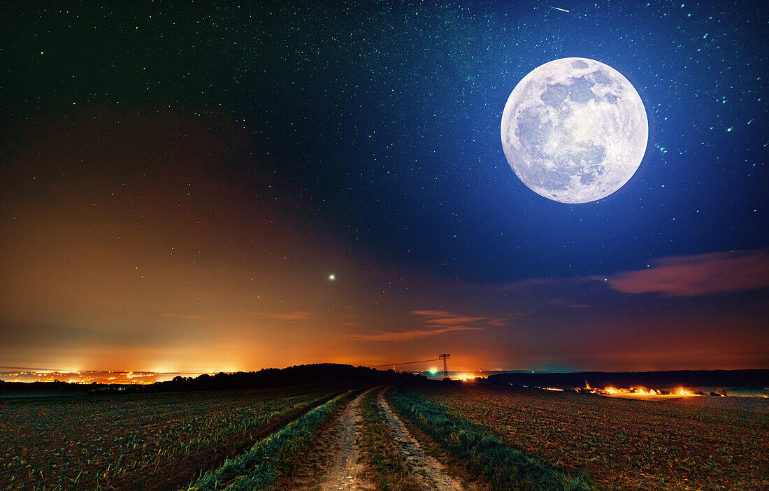 Full Moon over dirt road
