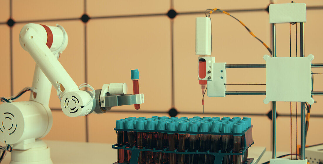 Robotic arm holding blood sample