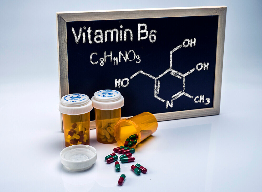 Chemical composition of vitamin B6, conceptual image