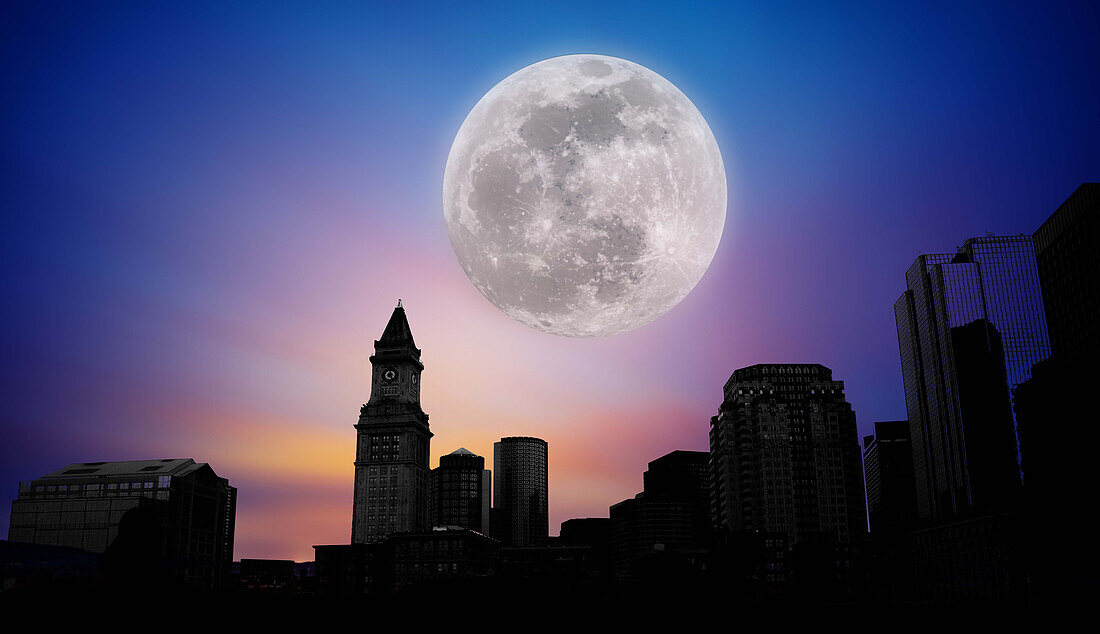 Full Moon over unlit city