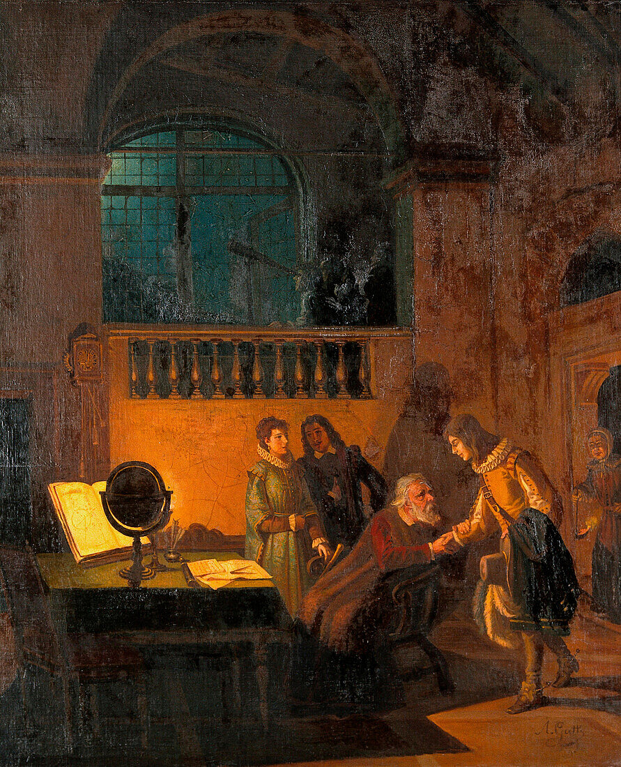 Galileo receiving Milton, illustration