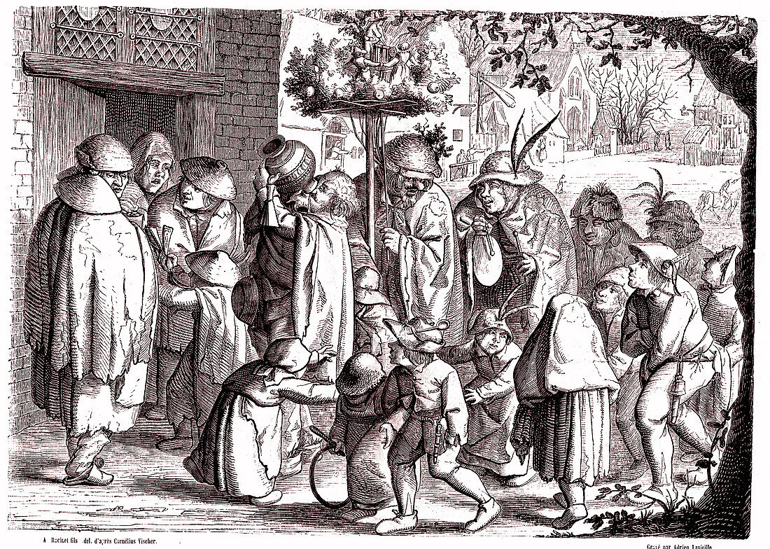 Fake relic sellers, 19th century illustration