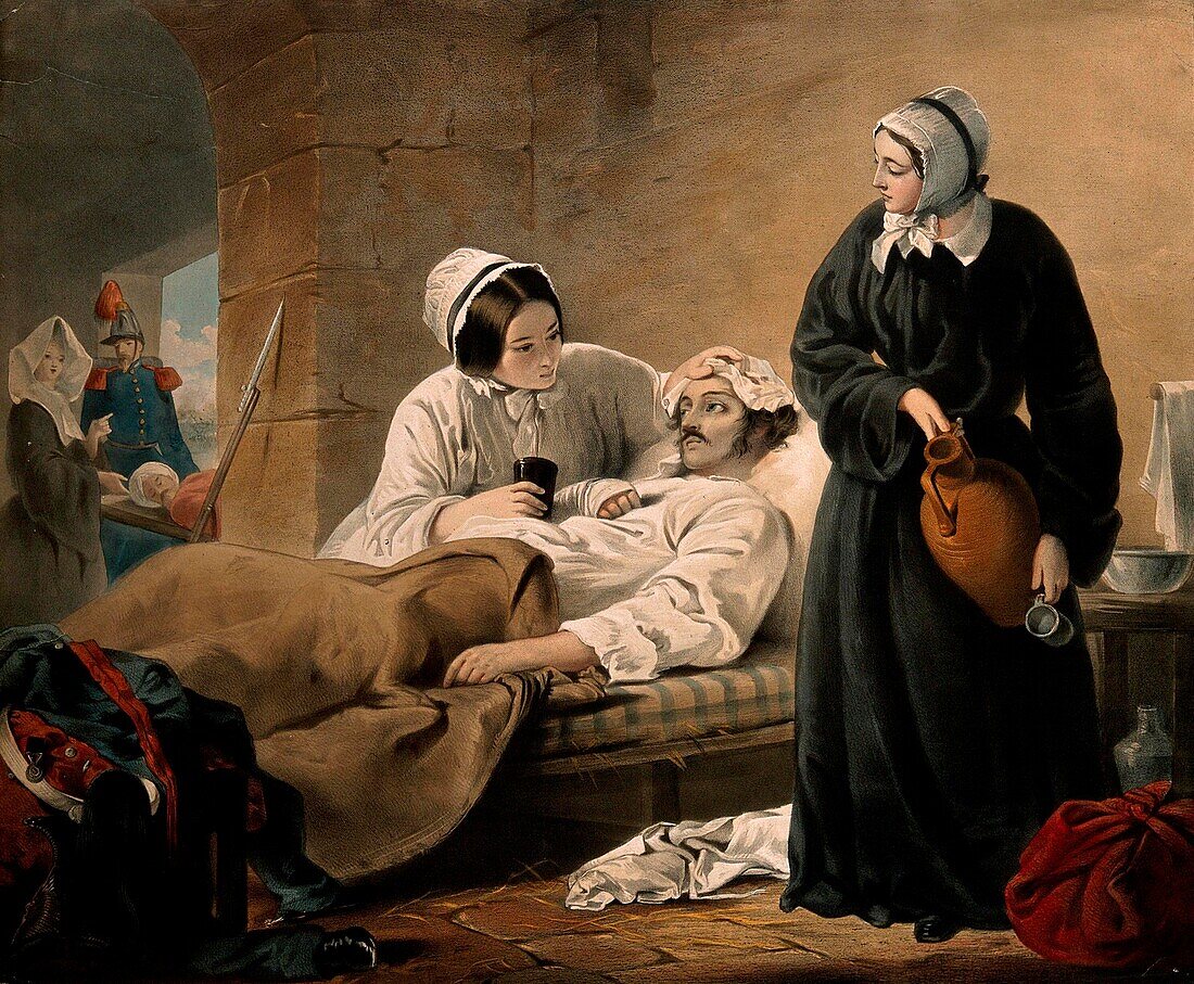 Florence Nightingale attending a patient, illustration