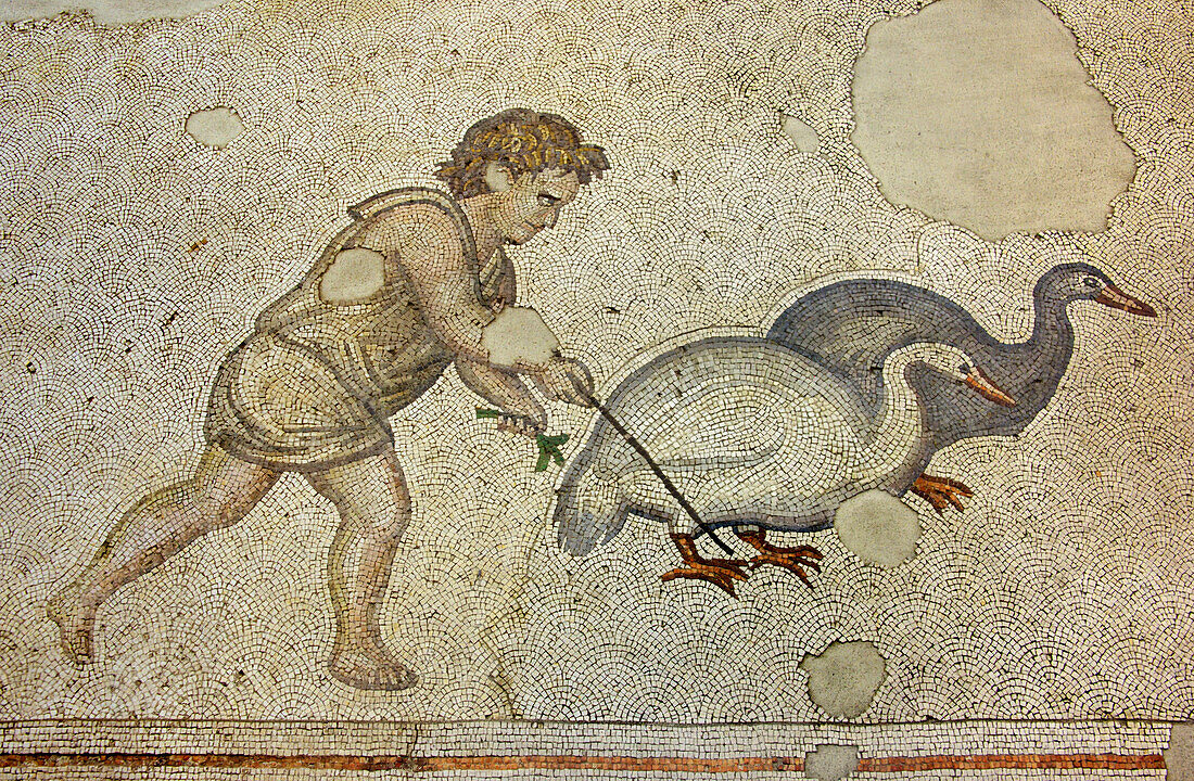 Mozaic of a Boy with geese.